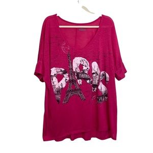 Lane Bryant Women's Size 22/24 Pink T-Shirt Top Paris Graphic Casual Comfy Tee